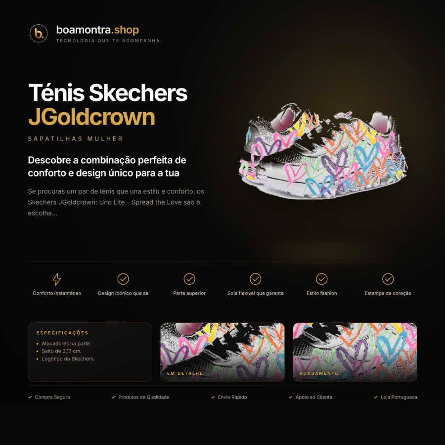 Conforto e Estilo com Ténis Skechers JGoldcrown