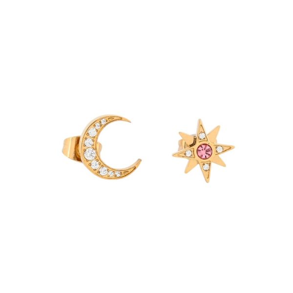 Brincos aço com estrela e lua