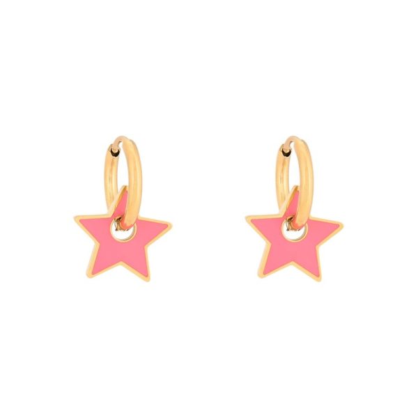 Argolas em aço estrela rosa
