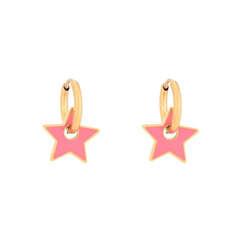 Argolas em aço estrela rosa