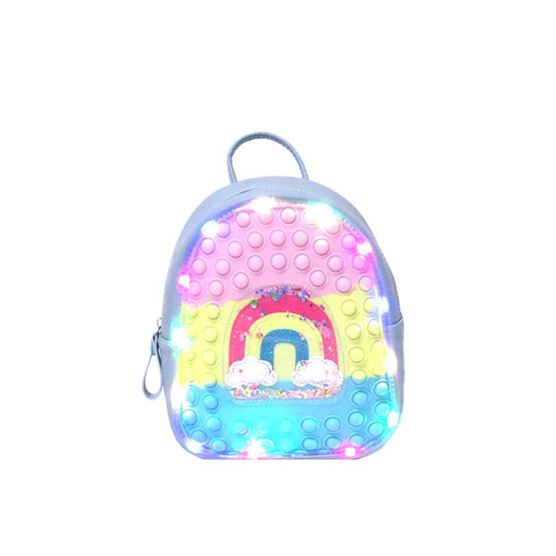 Mochila de criança arco íris e luzes