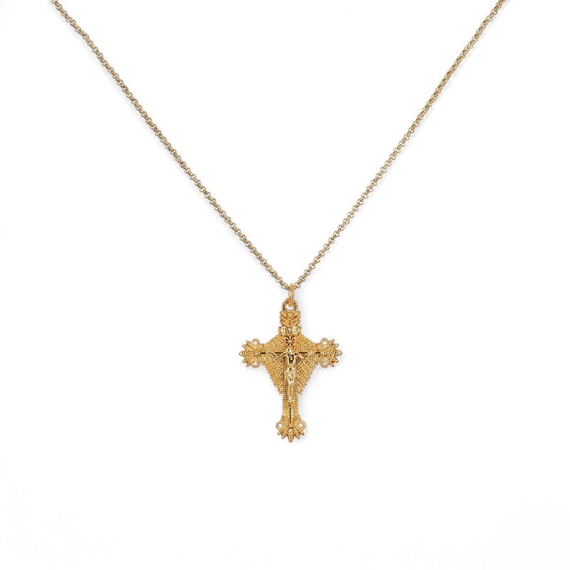 Colar semi jóia crucifixo filigrana
