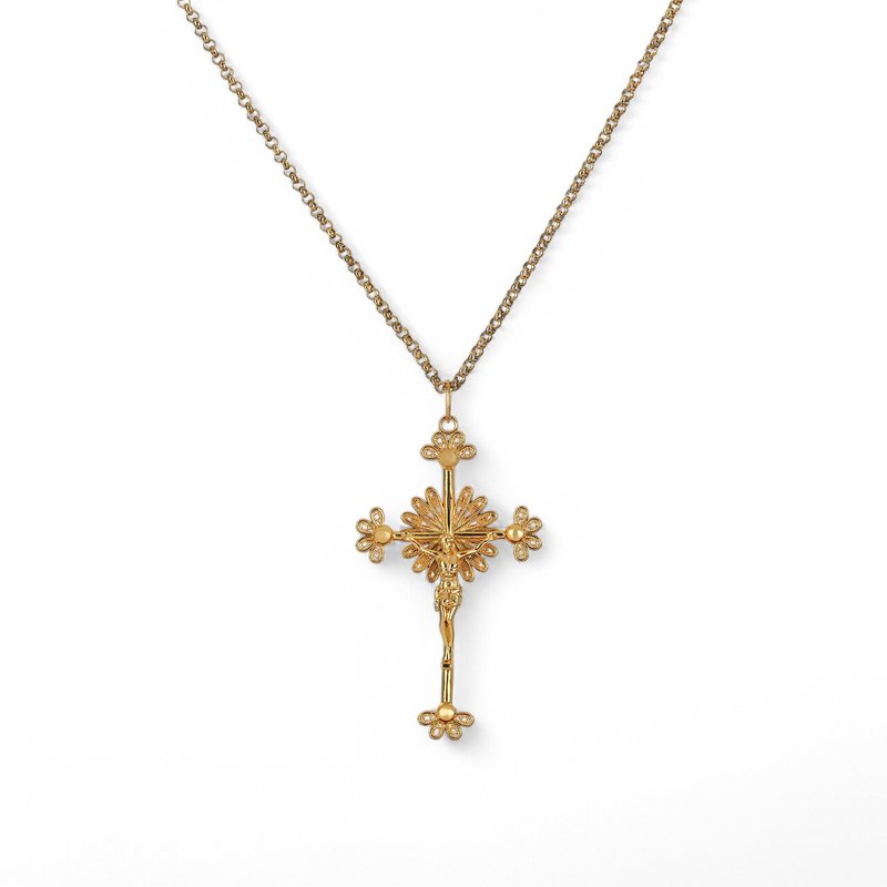 Colar filigrana crucifixo semi jóia