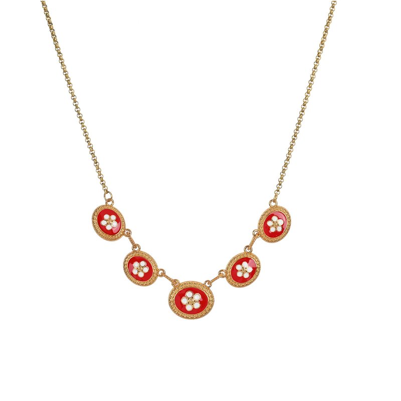 Colar banho ouro 5 flores ovais