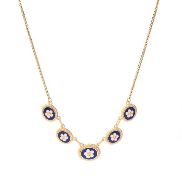 Colar banho ouro 5 flores ovais