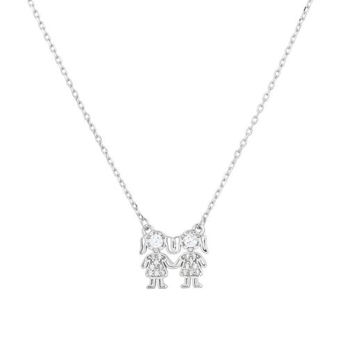 Colar S925 com Duas Meninas e Zircônias