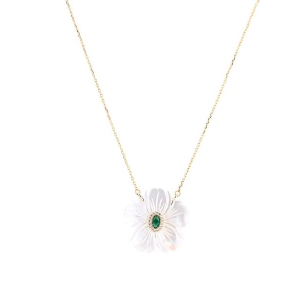 Colar em aço madrepérola flor verde
