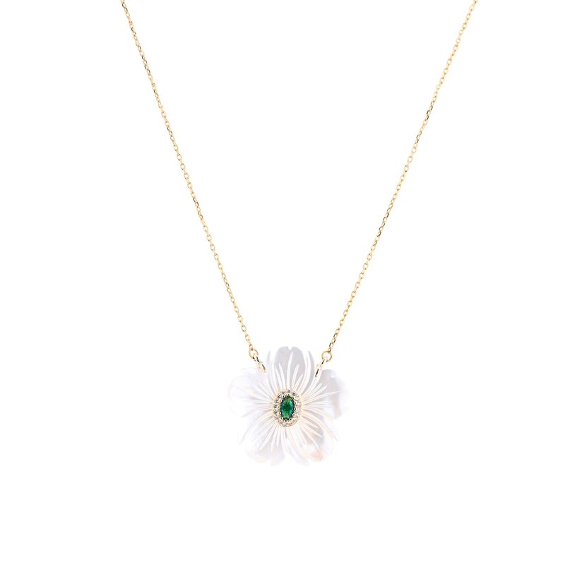 Colar em aço madrepérola flor verde