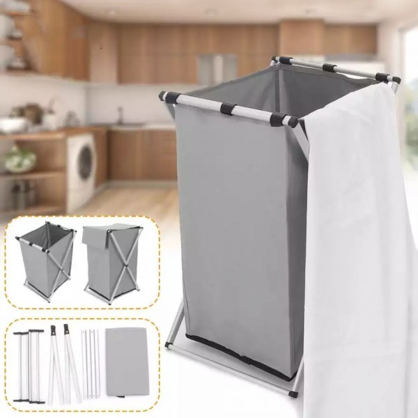 Cesto de Roupa Dobrável Cinza