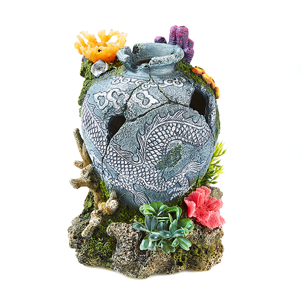 Decoração Aquário "Jar With Plants Coral" - 15,2X14,5X19,7 Cm