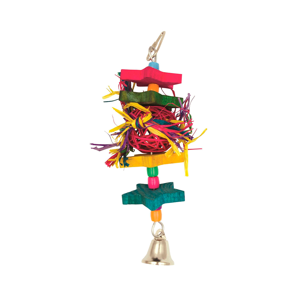 Brinquedo P/ Pássaro "Colourful Ball, Wood Blocks, Bell" - 22Cm