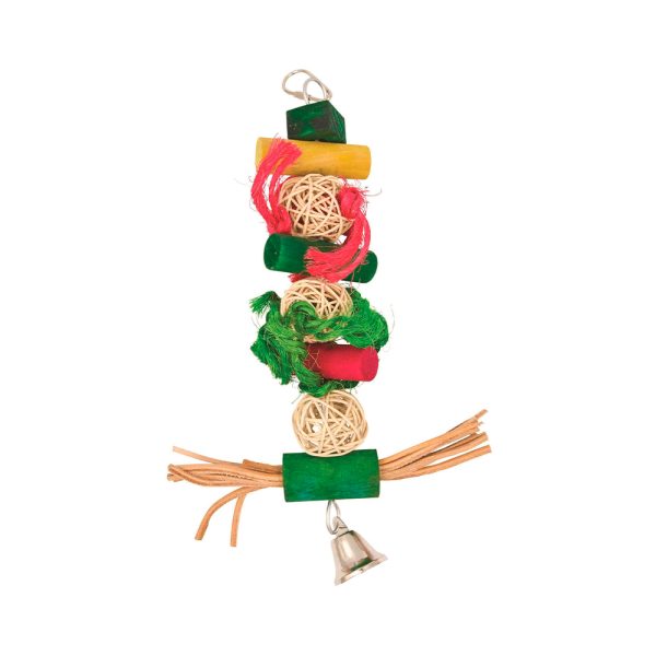 Brinquedo P/ Pássaro "Colourful Balls, Wood Blocks, Leather, Bell" - 28Cm