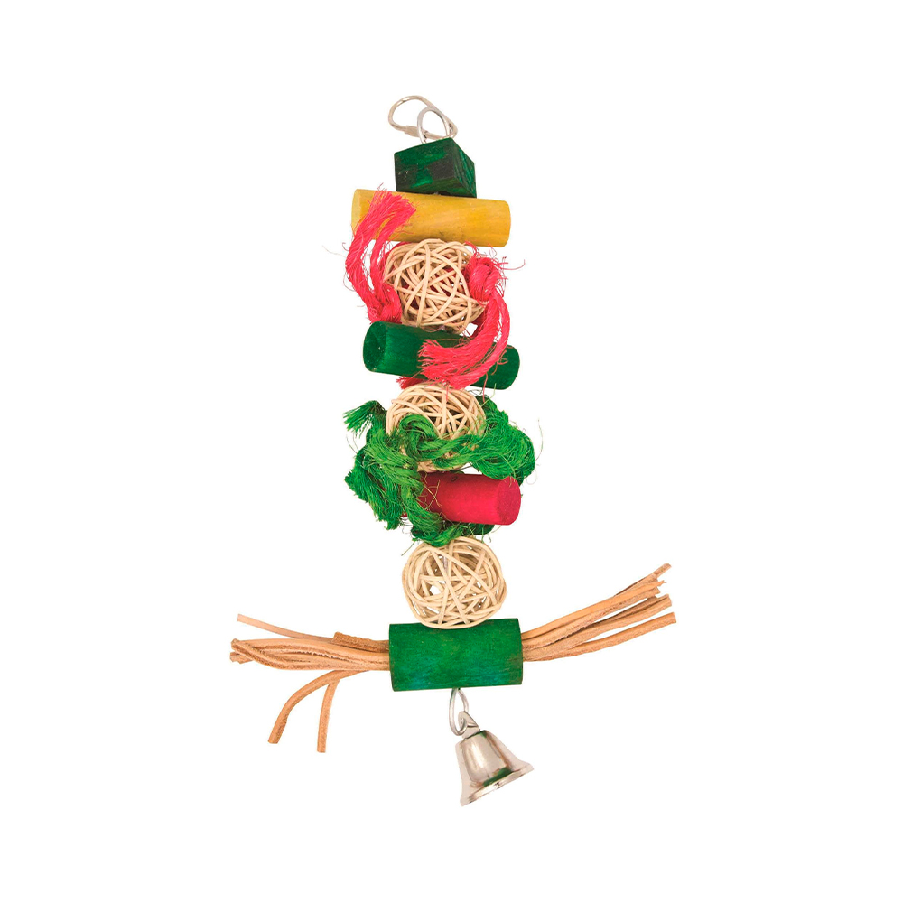 Brinquedo P/ Pássaro "Colourful Balls, Wood Blocks, Leather, Bell" - 28Cm