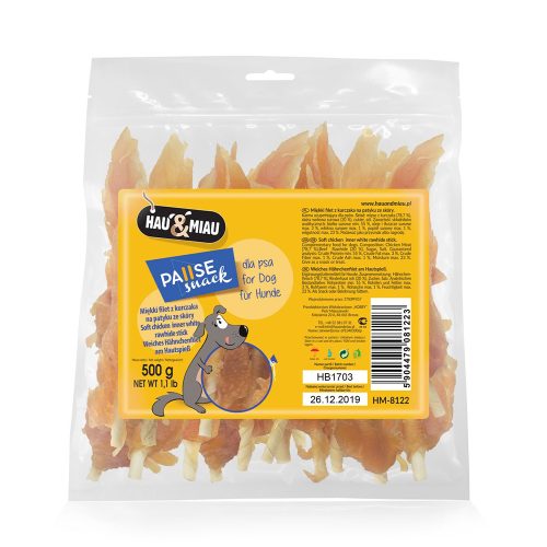 Snack Natural "Soft Chicken Fillet On Rawhide Stick" - Galinha - 500G