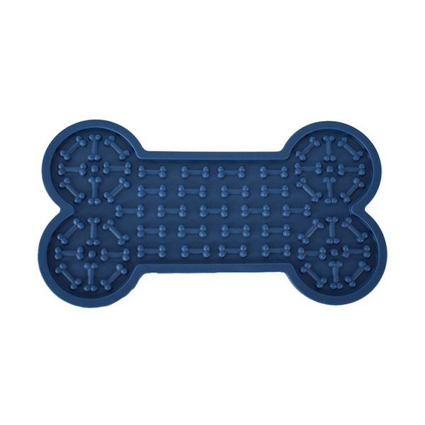 Tapete Silicone "Pet Lick Mat Bone" - (S) 11X20 Cm - Azul