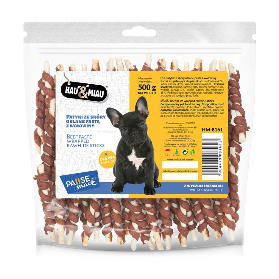 Snack Natural "Beef Paste Wrapped Rawhide Sticks" - Vaca - 500G