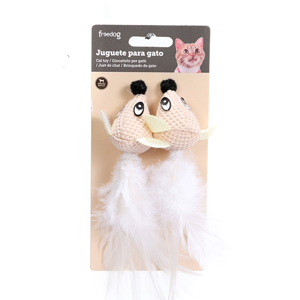 Brinquedo Gato - Conj. 2 Ratos C/ Plumas - 10X4Cm