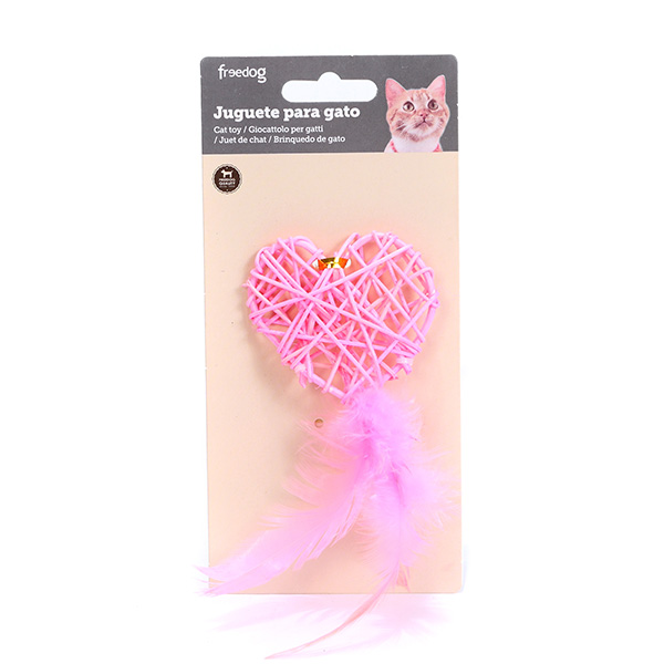 Brinquedo Gato - Coração Rosa C/ Plumas - 13X6,5Cm