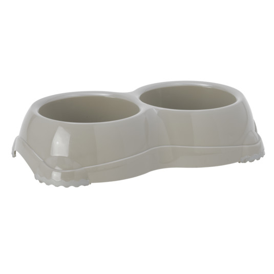 Comedouro "Double Smarty Medium" - 2X645Ml / 32,8X18,2X7,9 Cm - Warm Grey