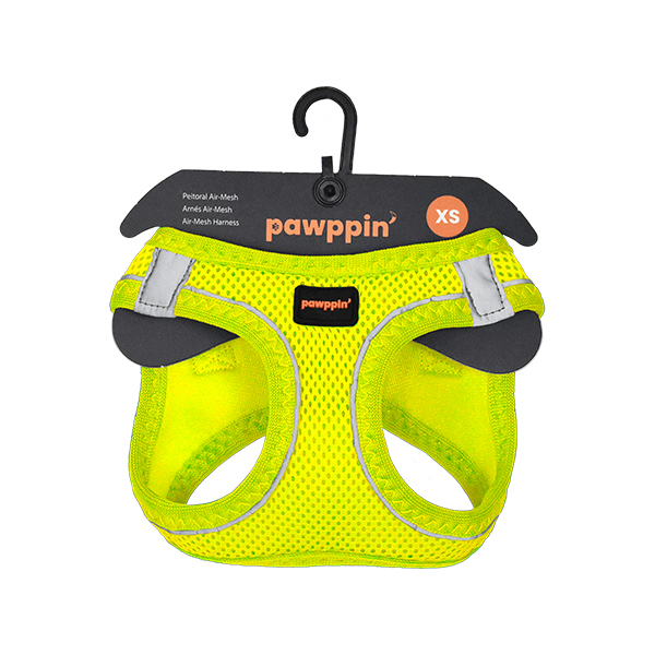 Pawppin' - Peitoral Air-Mesh - (Xs) 28-30/32-36Cm - Amarelo Neon - (Xs) 28-30Cm / 32-36Cm