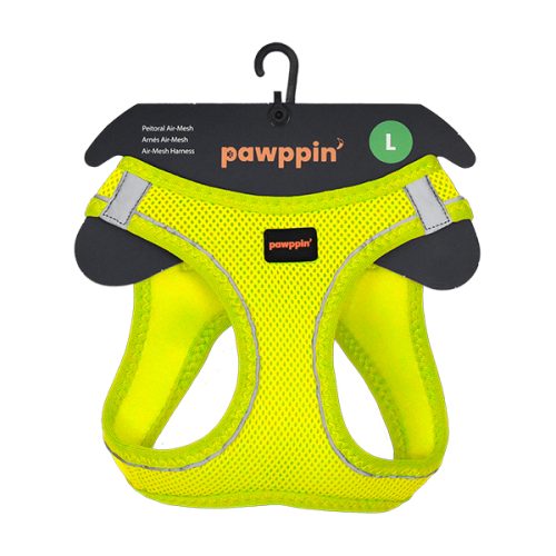 Pawppin' - Peitoral Air-Mesh - (L) 34-42/48-54Cm - Amarelo Neon - (L) 34-42Cm / 48-54Cm