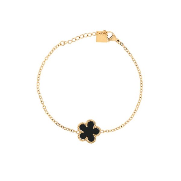 Pulseira em aço com um trevo preto