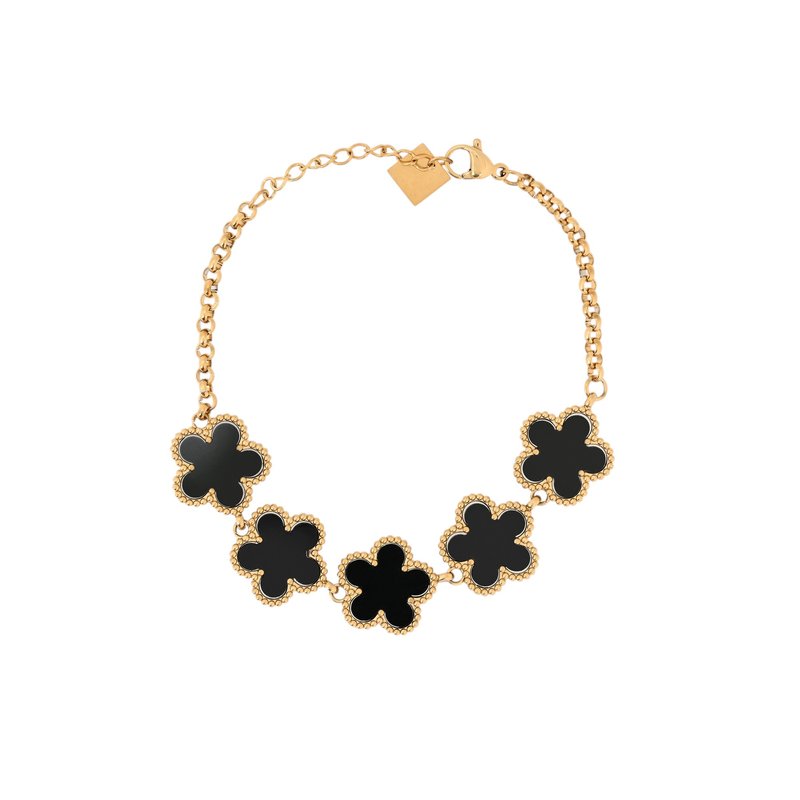 Pulseira em aço com cinco trevos pretos