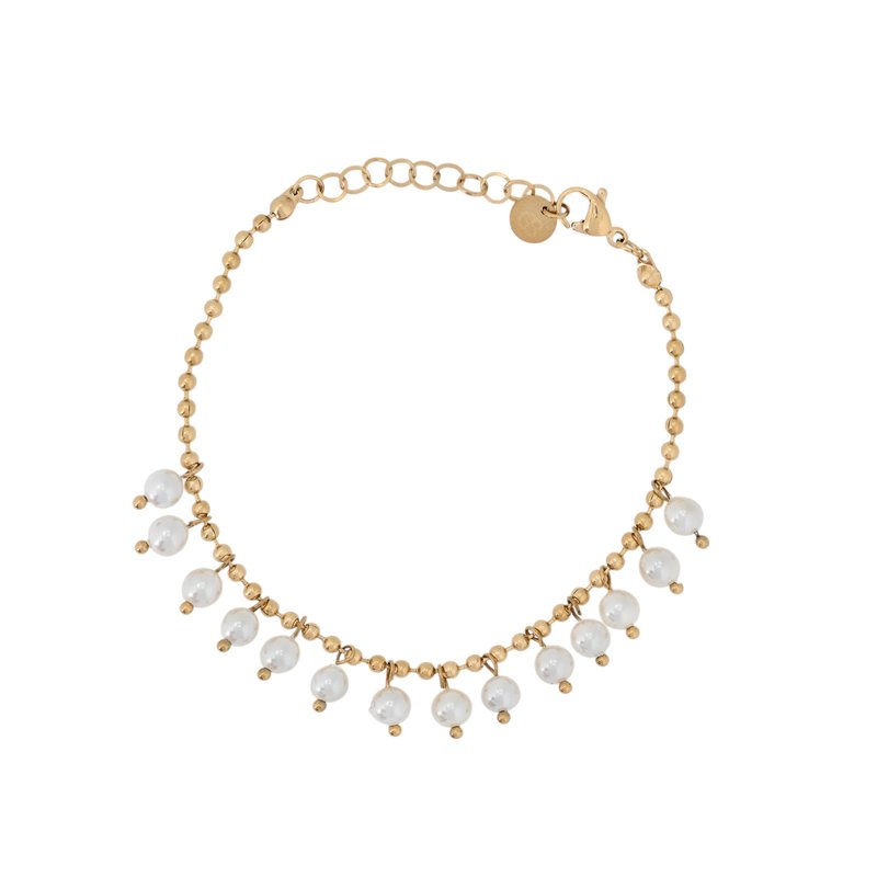 Pulseira em aço com pendentes pérolas