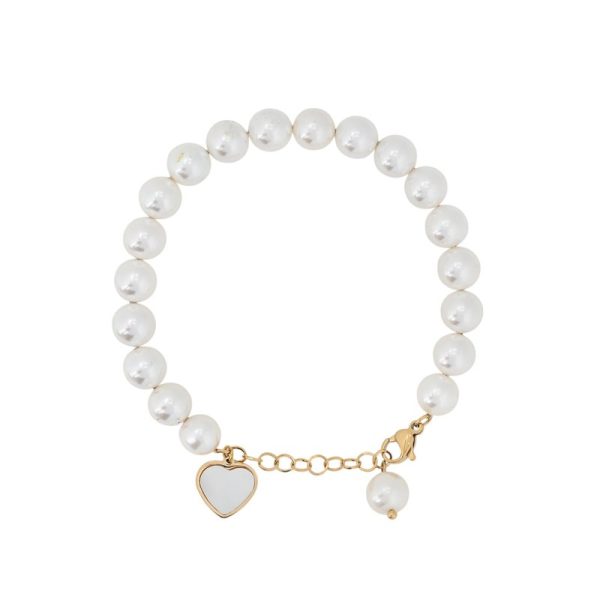 Pulseira em aço coração com madrepérola