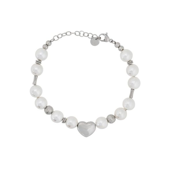 Pulseira em aço pérola com coração