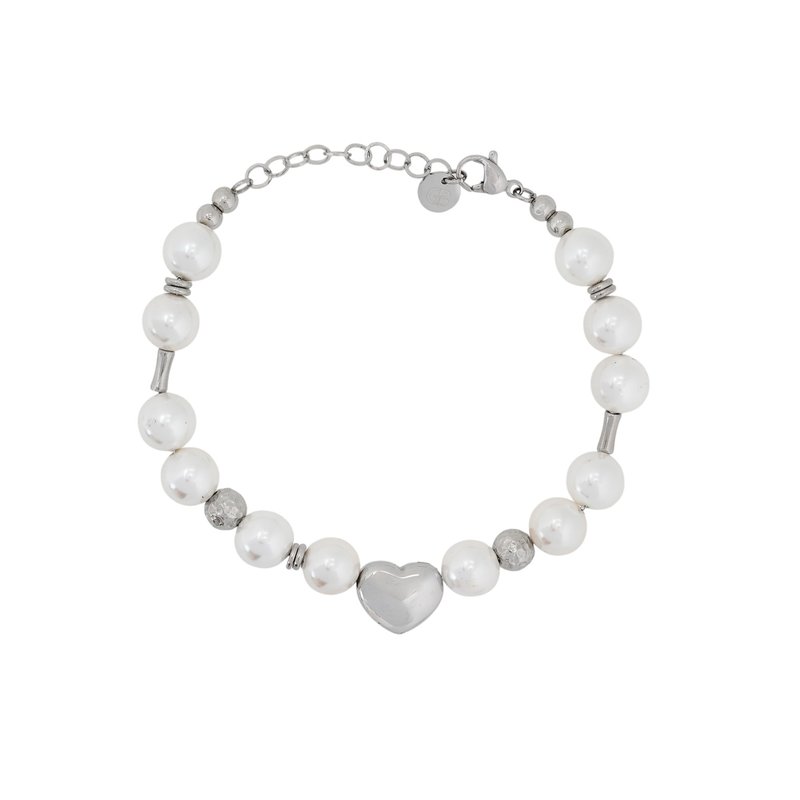 Pulseira em aço pérola com coração