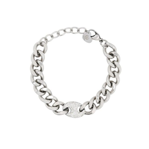 Pulseira aço corrente e brilhantes