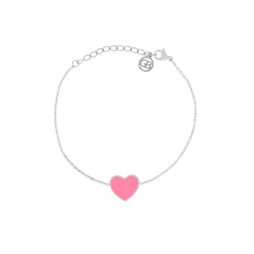 Pulseira em aço coração rosa