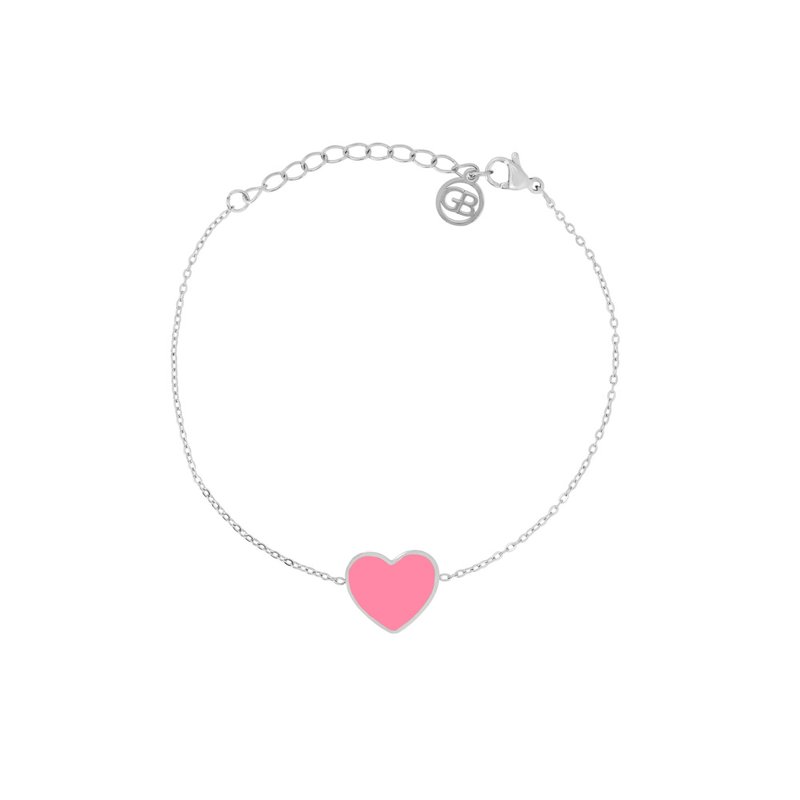 Pulseira em aço coração rosa