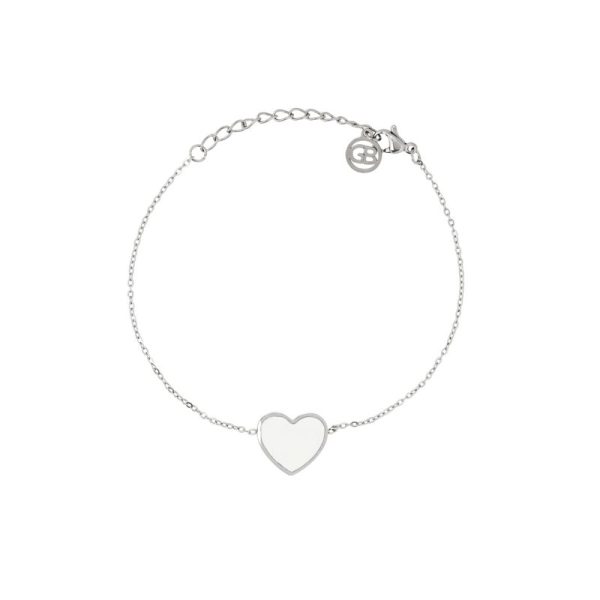 Pulseira em aço coração branco