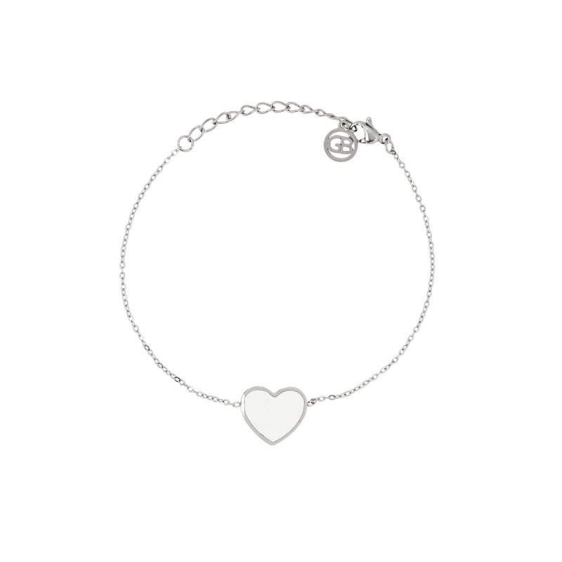 Pulseira em aço coração branco