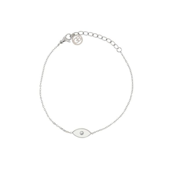 Pulseira em aço olho branco