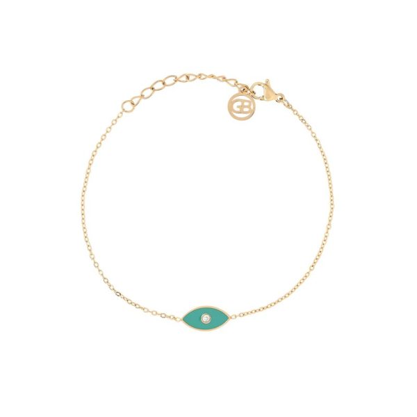 Pulseira em aço olho verde