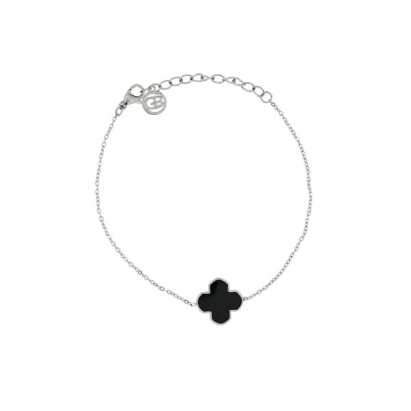 Pulseira em aço trevo preto