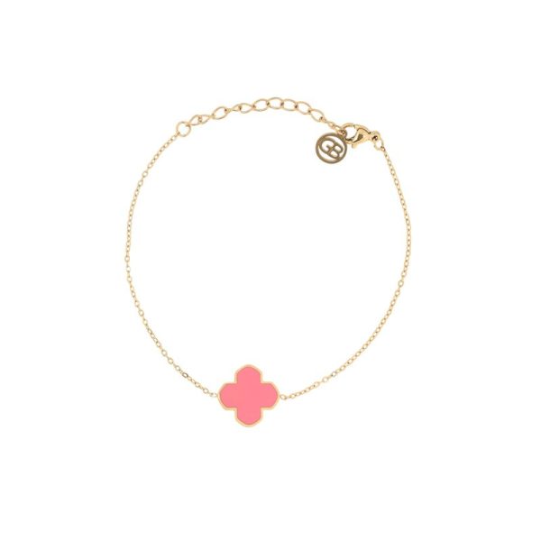 Pulseira em aço trevo rosa
