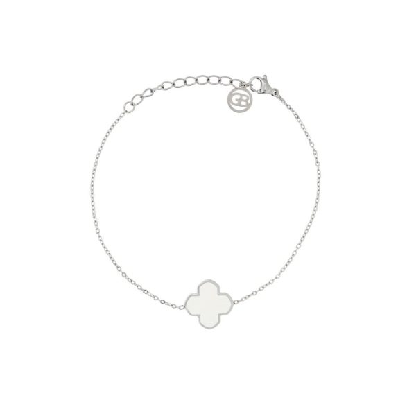 Pulseira em aço trevo branco
