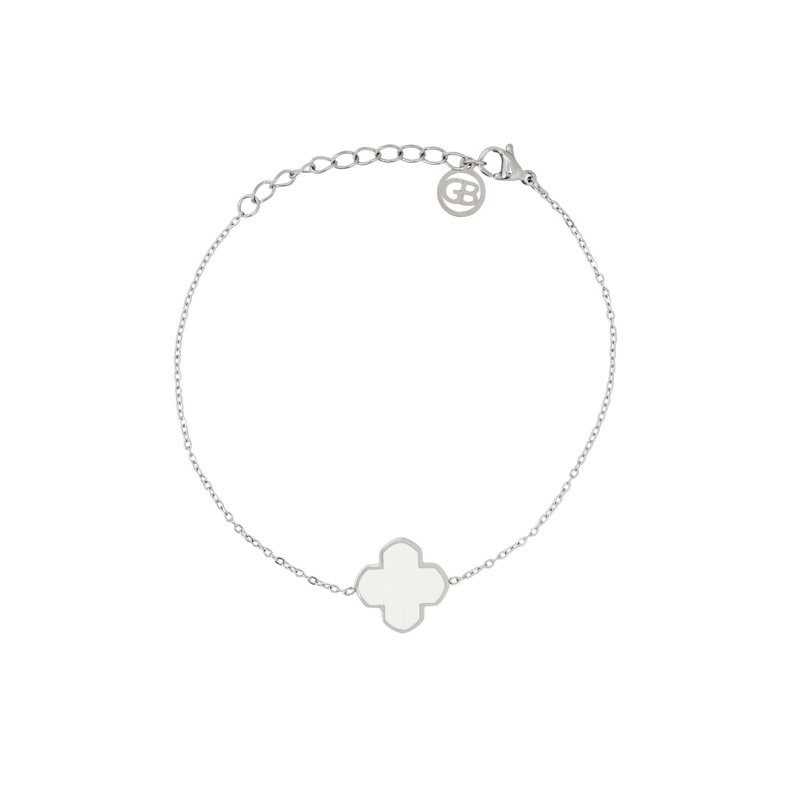 Pulseira em aço trevo branco
