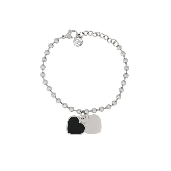 Pulseira em aço coração duplo preto