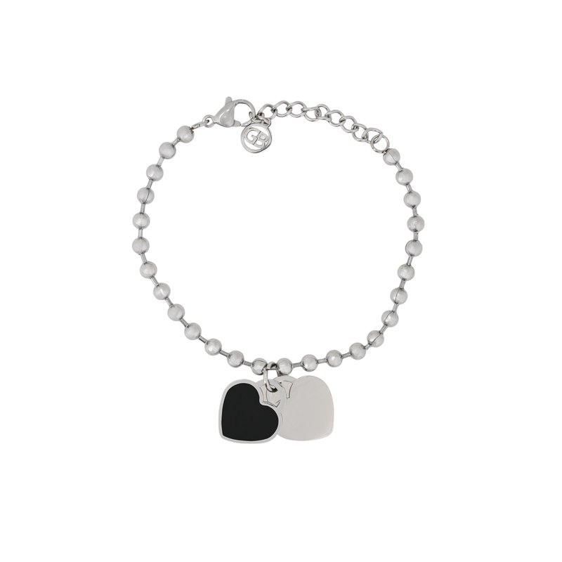 Pulseira em aço coração duplo preto