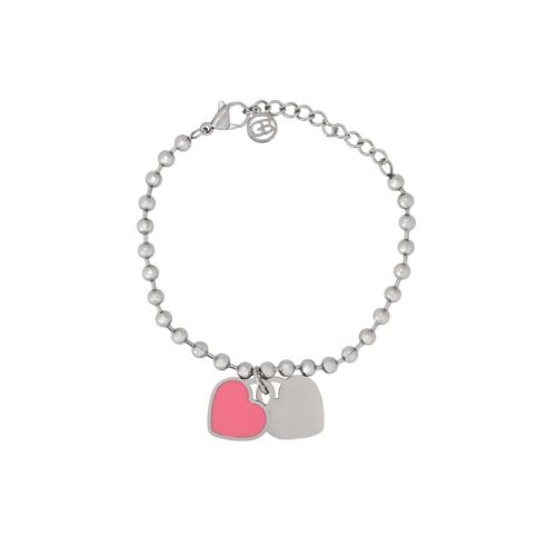 Pulseira em aço coração duplo rosa