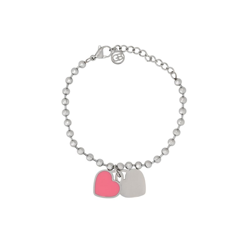 Pulseira em aço coração duplo rosa