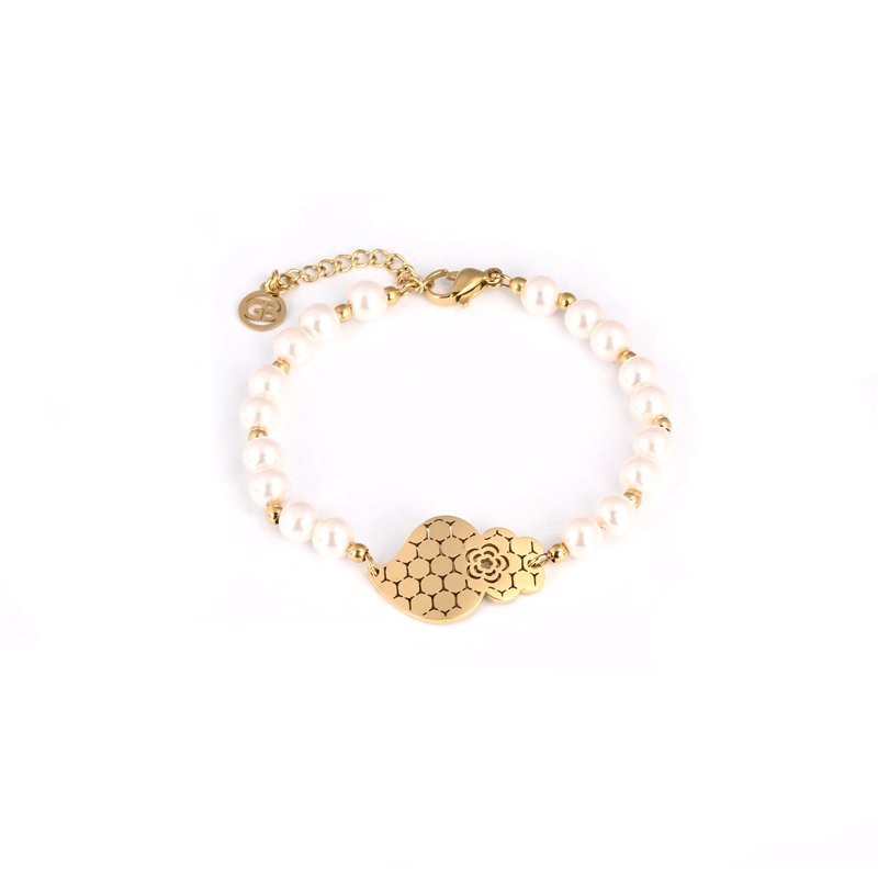 Pulseira em aço coração de viana pérolas