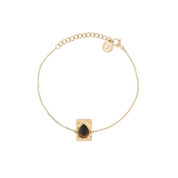 Pulseira em aço pendente oval castanho