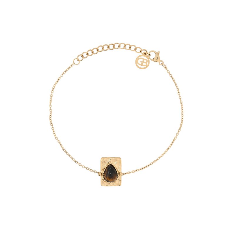 Pulseira em aço pendente oval castanho