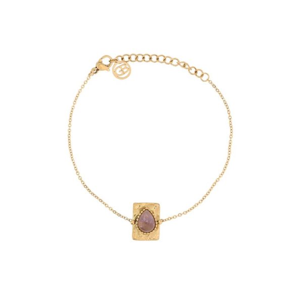 Pulseira em aço pendente oval roxo